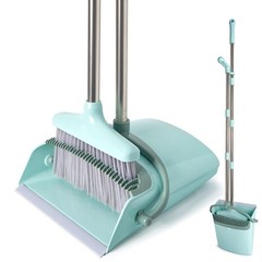 XXXFLOWER Broom and Dustpan Set with Cleaning Teeth, 55″ Long Bluish Green