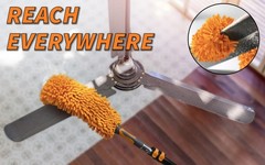 Long Handle Duster for Cleaning // Extendable 3 feet, Black and Orange