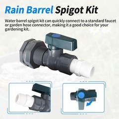 Rain Barrel Spigot Kit with PVC Bulkhead Fitting Adapter, 3/4″ 3/4 inch, Gray
