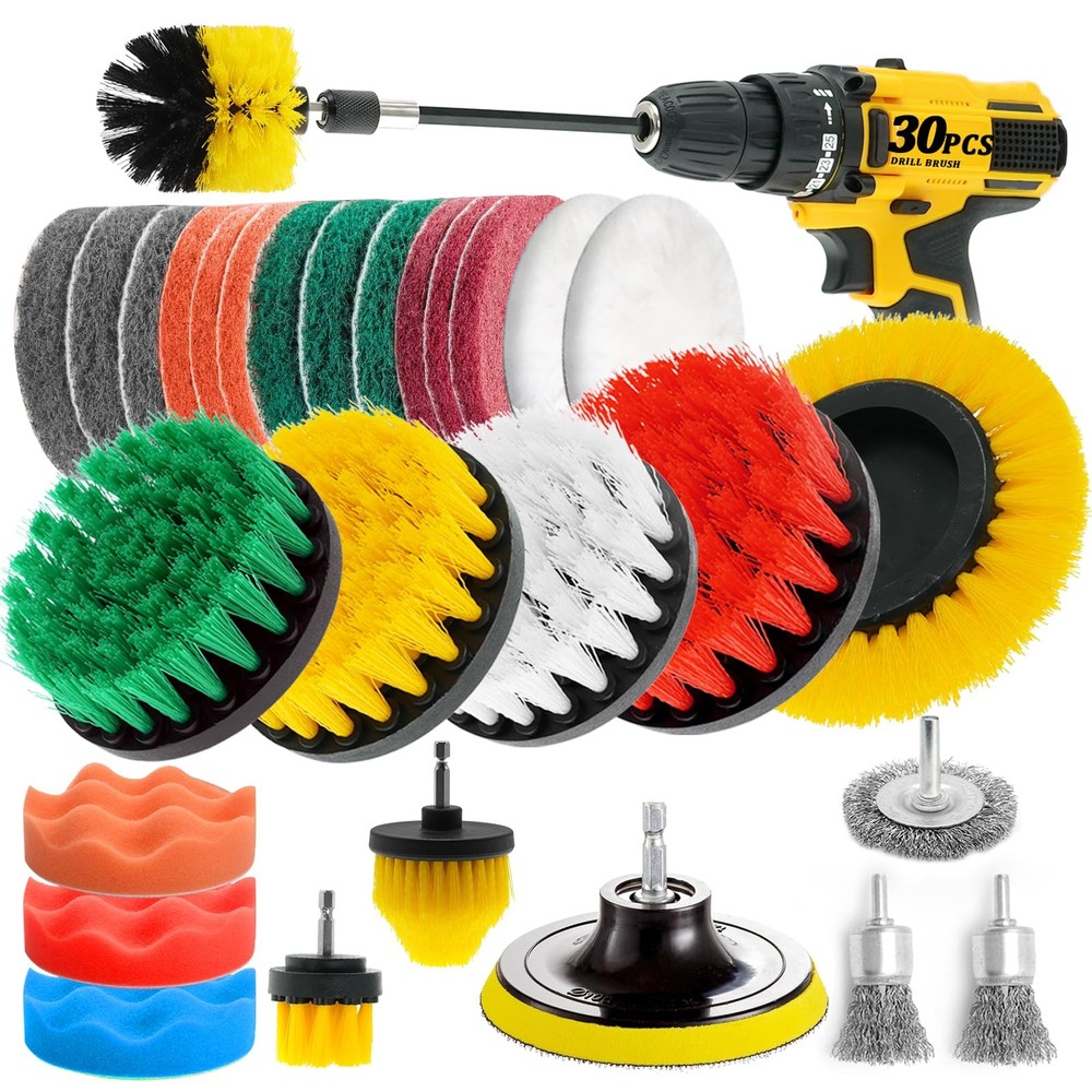 30 Piece Drill Brush Attachments Set, Scrub Pads & Sponge & Colorful