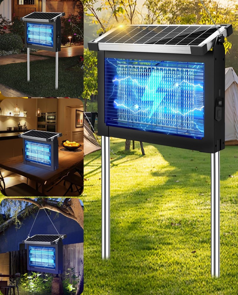 Solar Bug Zapper Outdoor, PhatroyYee Mosquito 4500V, Waterproof Black