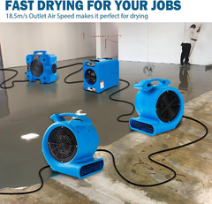 1/2Hp Air Mover Floor Drying Blower Fan – Powerful 1/2HP Motor Carpet Dryer, 220