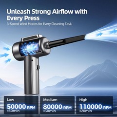 Compressed Air Duster, 110000RPM Ultra-Powerful Electric Small, Grey