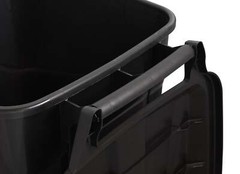 new.Tough 45 Gallon Wheeled Heavy Duty Plastic Garbage Can, Attached Lid, Black