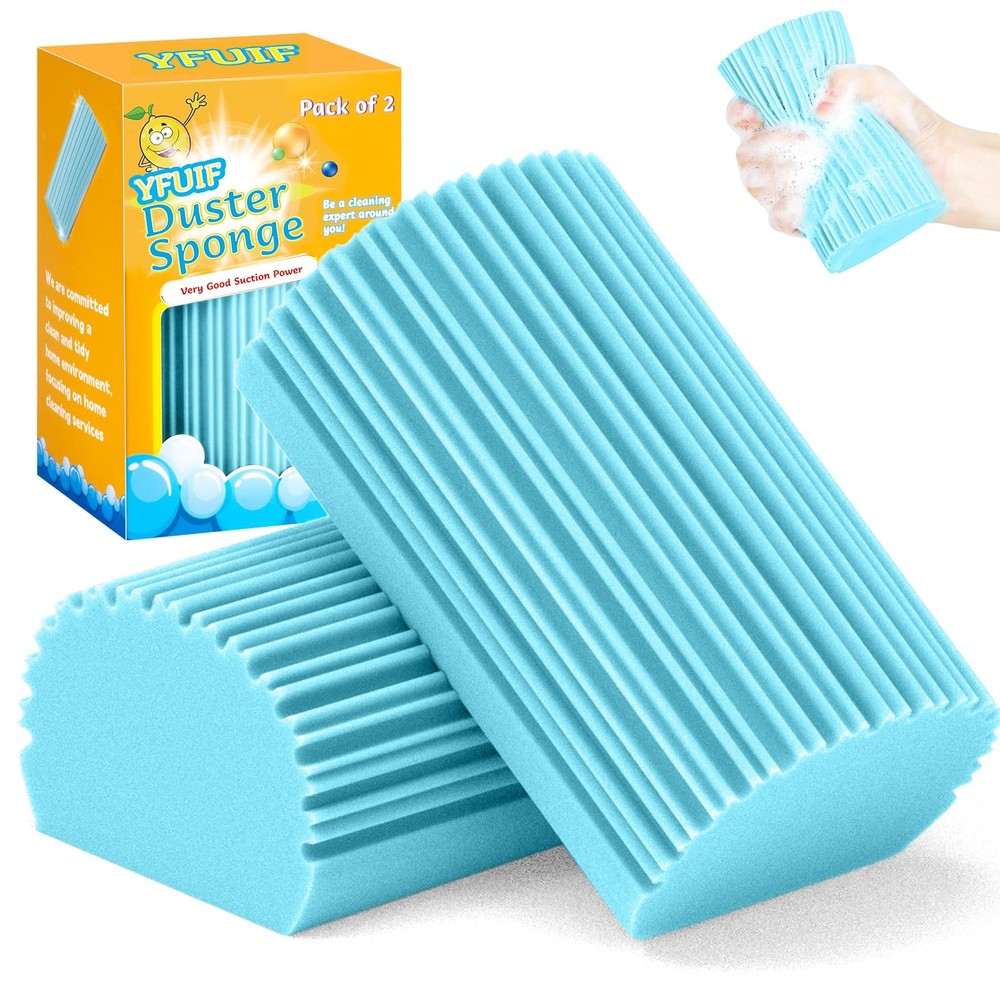 YFUIF 2-Pack Damp Clean Duster Sponge, Magic Sponge Eraser 2PC, Baby Blue
