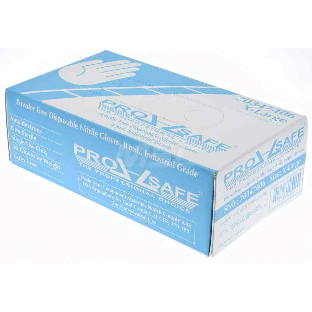 PRO-SAFE Blue Disposable Powder-Free Nitrile Gloves: 8 mil, 50 Pack, Size XLarge