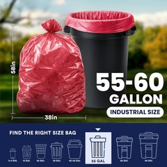 Plasticplace 55-60 Gallon Trash 1.2 Mil Red Heavy Duty Garbage Can 38 X 58 50