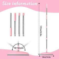 OOOFLOWER Multifunction Silicone Broom, 54 Inch Adjustable 54 inches, Pink
