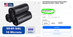 55-60 Gallon 16 Micron 38″ x 60″ High Density Can Liner / Trash Bag – 200 / Case