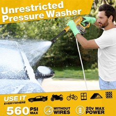 20V Cordless Pressure Washer Max 560 PSI High Pressure Power Washer Portable …