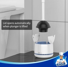 MR.SIGA Premium Toilet Plunger with Holder | Hygienic Auto-Open Lid | White