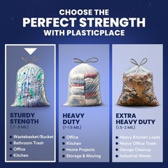 Plasticplace 32-33 Gal 0.9 Mil Clear Drawstring Recycling Bags Can Liner