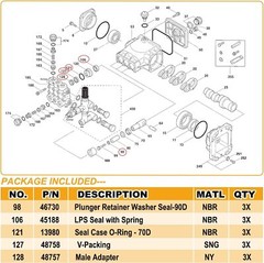 34262 Seal Kit for CAT Pumps 66DX 6DX Pressure Washer Pump 66DX30G1I 6DX40G1I