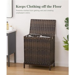 Rattan Laundry Hamper w/ Lid 2 Compartments Liners 112L Brown