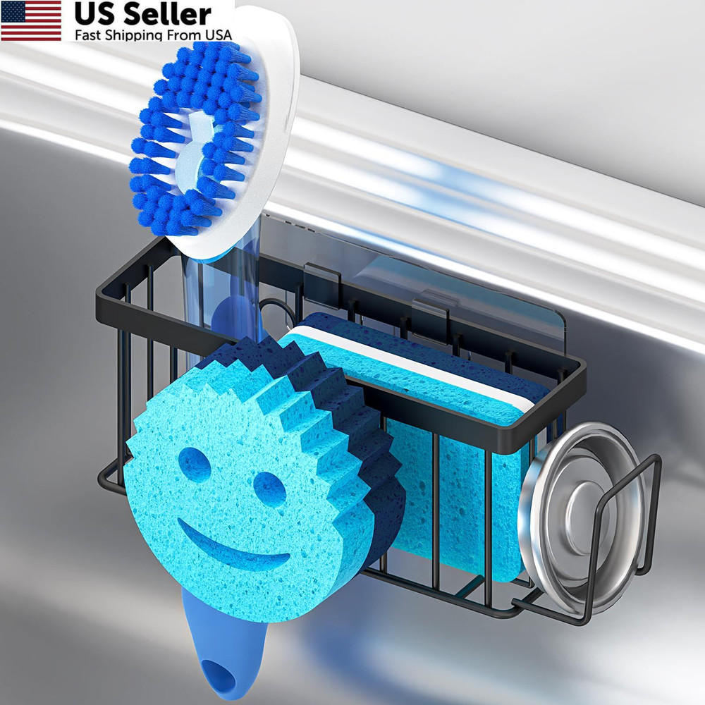 MURLONG Sponge Holder for Kitchen Sink,Sink Caddy Smiley Small, Black
