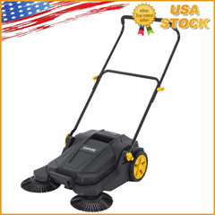25.6” Manual Push Floor Sweeper,Height Adjustable for Walkway, Yard, Garage