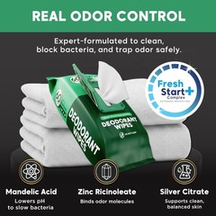 XL Deodorant Wipes for Men – 60 Ct. + 4 Travel 64 Count (Pack of 1), White