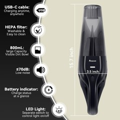 pemacom Portable Handheld Vacuum Cordless – 10,000Pa Compact, Black 10kpa