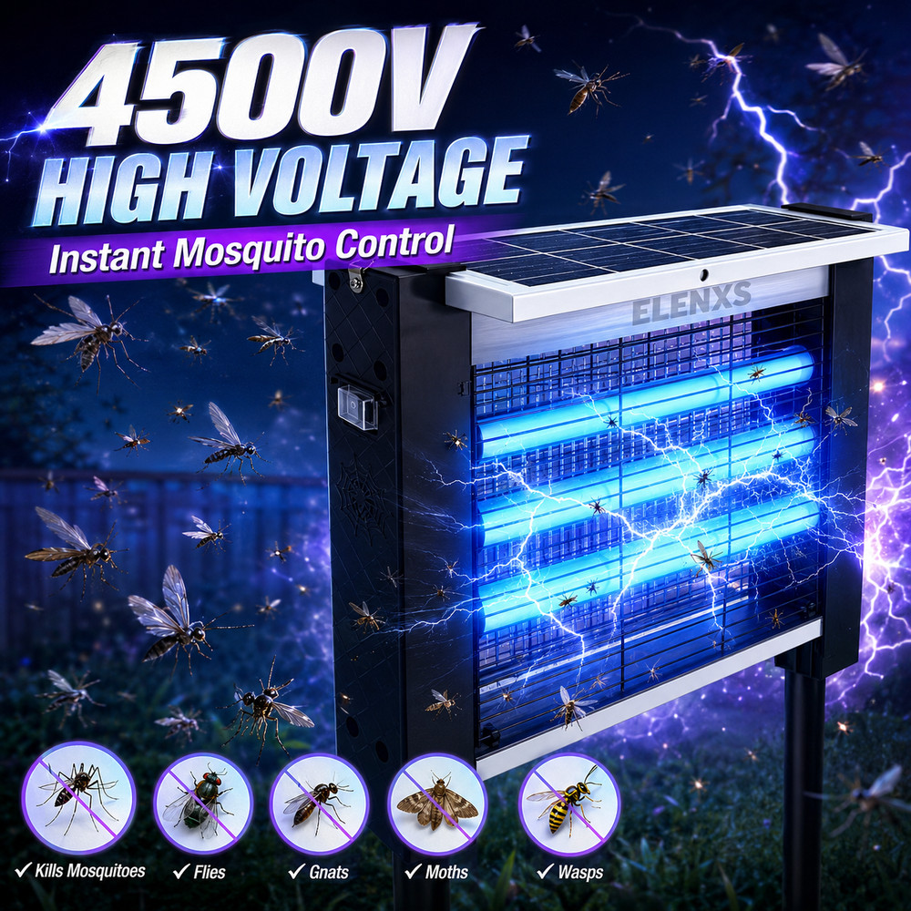 4500V Electric Bug Zapper Outdoor Mosquito Killer Solar Fly Trap Waterproof US ✨