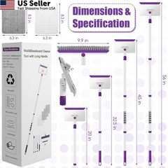 Baseboard Cleaner Tool with Handle, 60″ Extendable Long Handle Purple, White