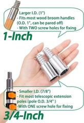 (2-Pack) 1″ Threaded Tips Replacement for Extension Poles 1 in, sliver