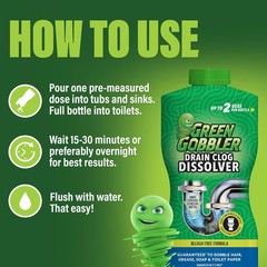 Green Gobbler Drain Clog Dissolver | Powerful Liquid Opener & 2 Pack