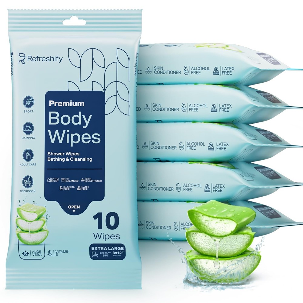 60-Count Extra Large No-Rinse Adult Body Shower Wipes (6 Packs of 10)