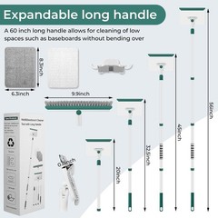 Baseboard Cleaner Tool with Handle, 60″ Extendable Long Green, White-green