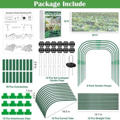 67 Pcs Garden Netting Kit, 10×25 Ft Ultra Mosquito Bird Netting with 6 Hoops &