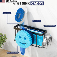 MURLONG Sponge Holder for Kitchen Sink,Sink Caddy Smiley Small, Black