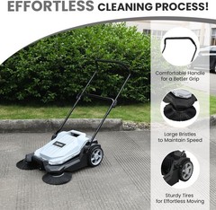 Walk-Behind Outdoor Hand Push Floor Sweeper – 5.25 Gallon Capacity – 25.5″