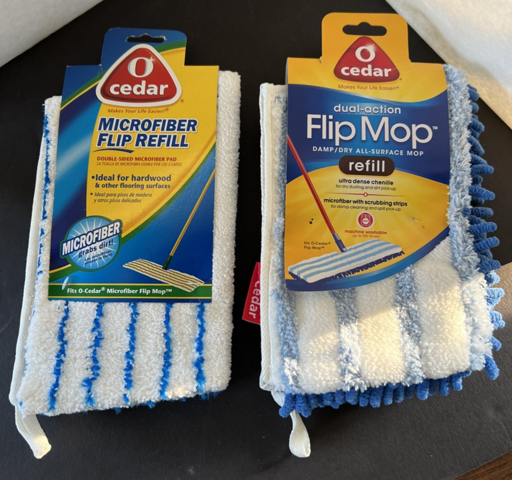 2 NEW O-Cedar Flip Mop Refills Microfiber Dual Side Action for Hardwood Floors