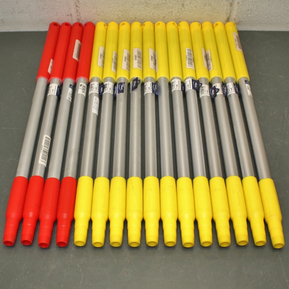 (16) Vikan 26″ Broom Handles, (12) Yellow 29816 & (4) Red 29814, European Thread