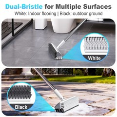 Floor Scrub Brush with Long Handle, Heavy-Duty Stiff Bristles, V-Shape White