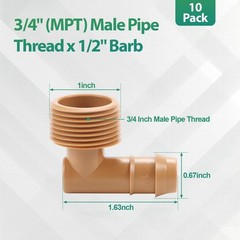RedChili 1/2 Inch Drip Irrigation Fitting To 3/4 3/4″ Threaded Elbow Adapter