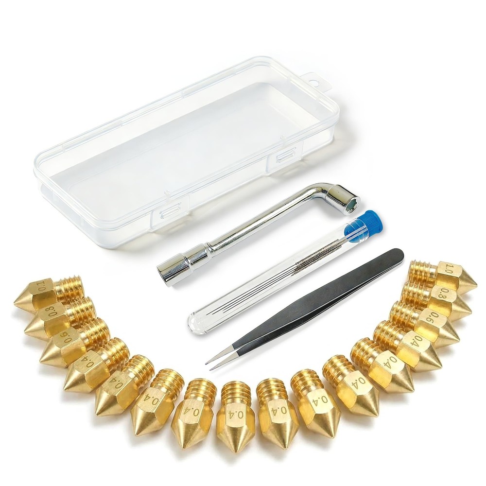 16 Pcs MK8 Brass 3D Printer Nozzle Kit Extruder Replacement Parts Set