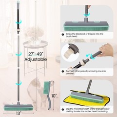 Conliwell Rubber Broom Carpet Rake for Pet Hair, Fur Iron Handle, Blue