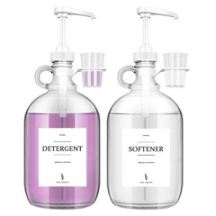 2 Pcs Glass Liquid Laundry Detergent Dispenser with Cup Holders, Half 64 oz