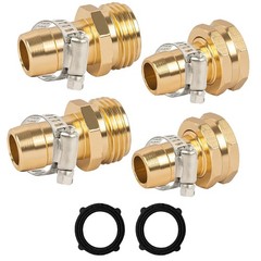 LIULO TOOL Garden Hose Repair Connector with Clamps, Fit for 3/4″ 2 Set, Gold