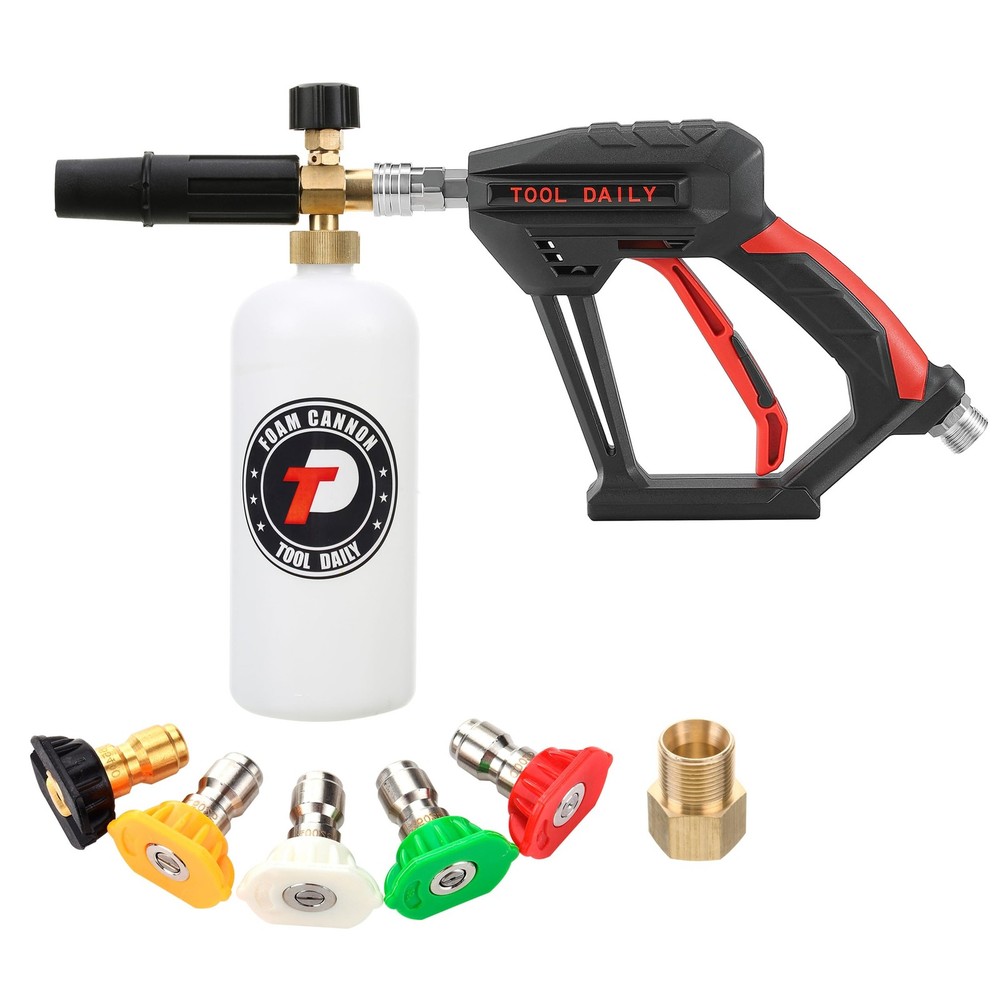 Tool Daily Short Pressure Washer Gun with Foam Cannon, 1/4 Black, Red, White