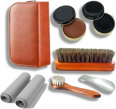shoe care kit horsehair brush,long-handled round brush,white & black
