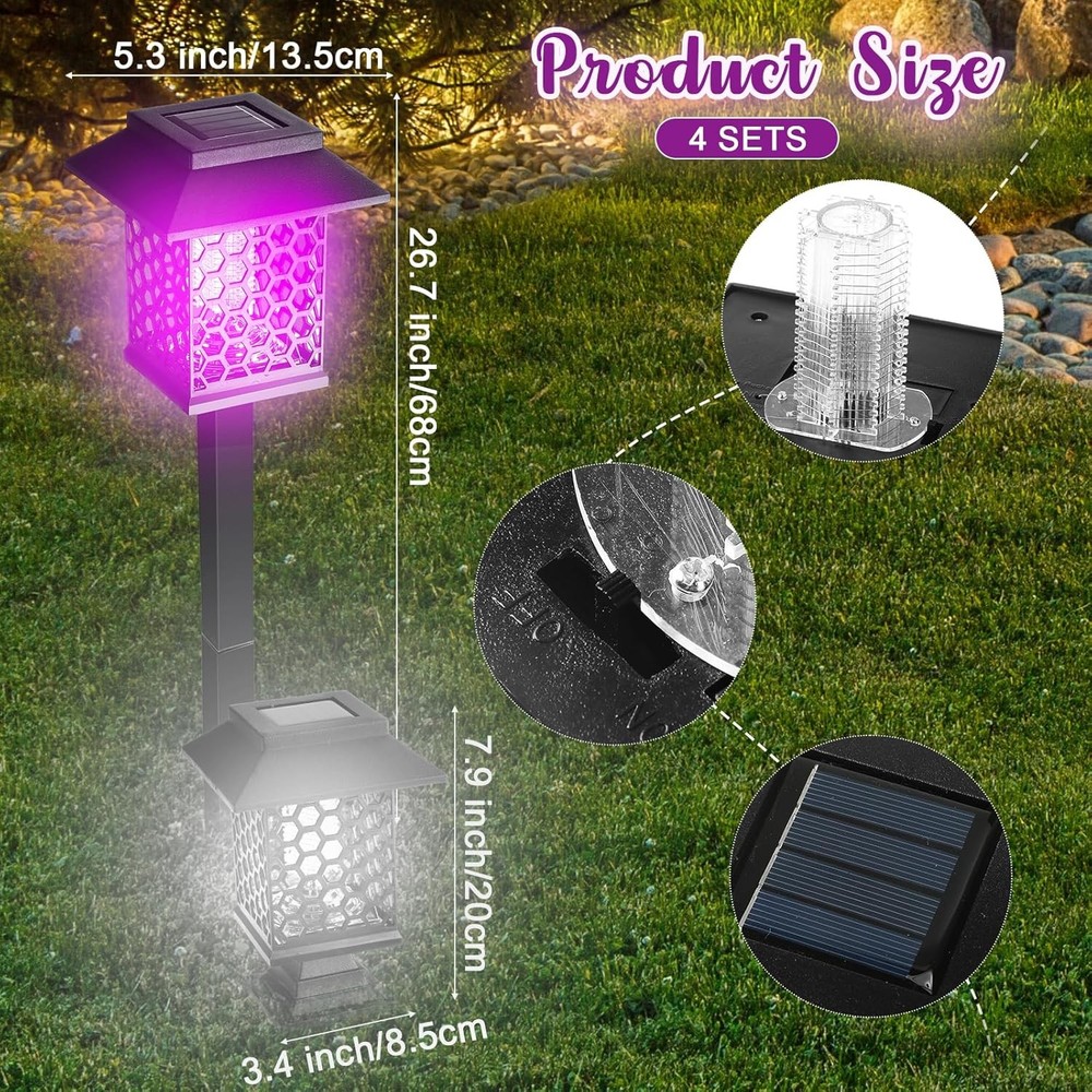 2PK Solar Bug Zapper 2-in-1 – Purple/White Light, Waterproof, Yard/Garden