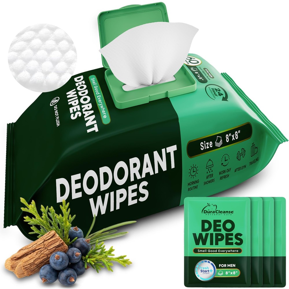 XL Deodorant Wipes for Men – 60 Ct. + 4 Travel 64 Count (Pack of 1), White