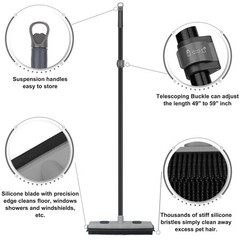 Pet Hair Removal Rubber Broom with Squeegee, Carpet Rake Gray