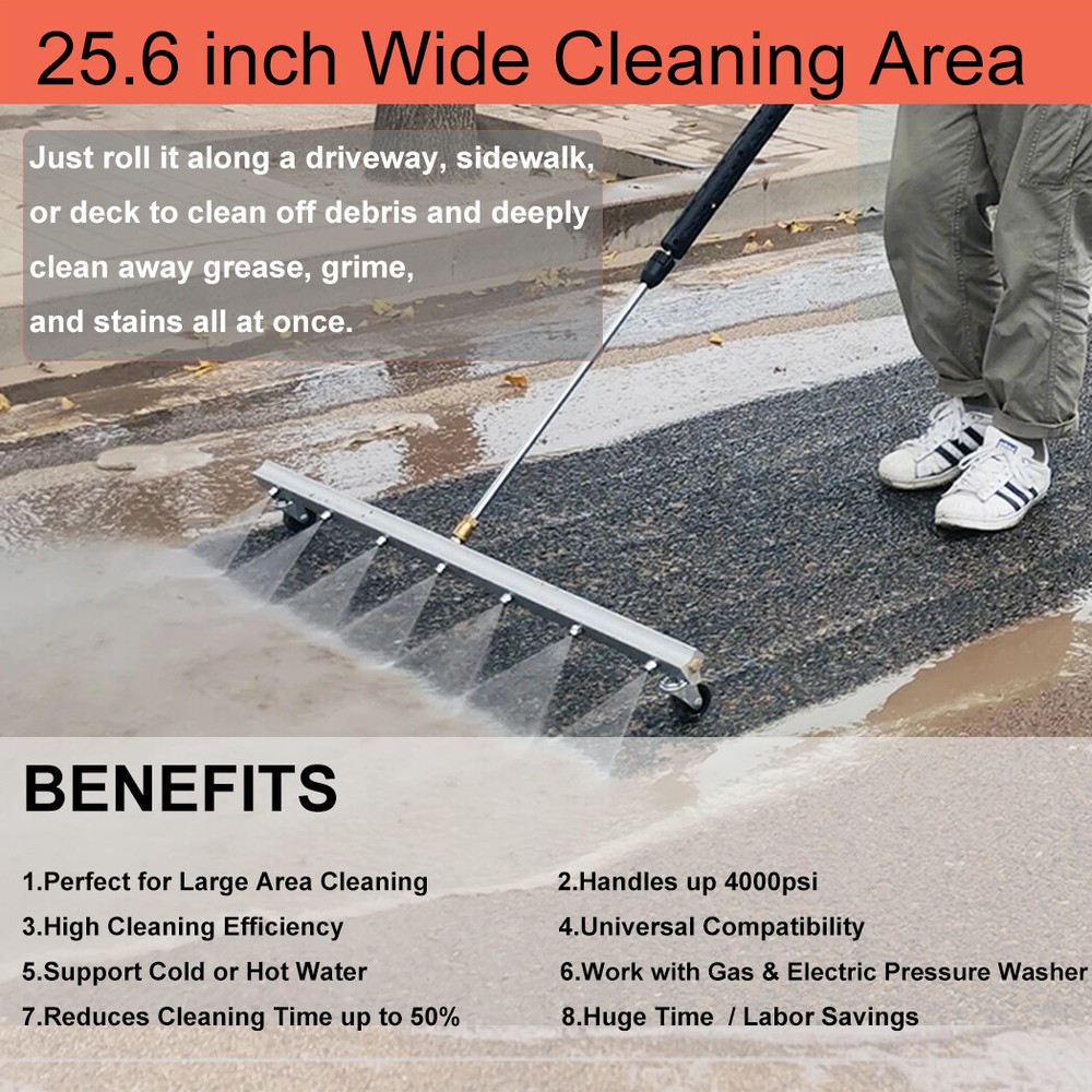 25.6″ Pressure Power Washer Surface Cleaner Undercarriage Water Broom 4000PSI