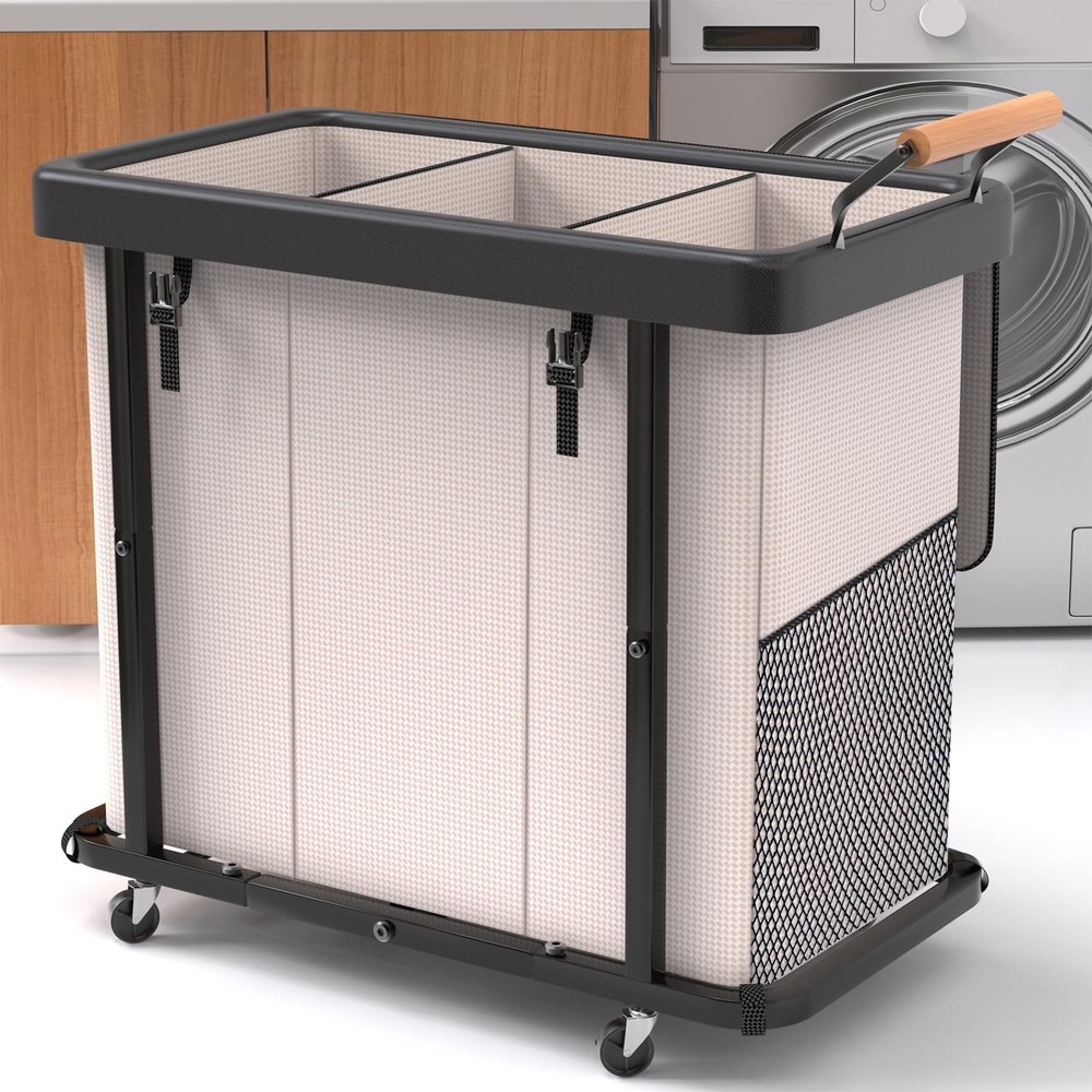 230L (60 Gal) Extra Large Fashion Laundry Sorter 3 Section with Lid, Rolling …