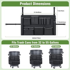 Trash Can Caddy Bags, 32-55 Gal Garbage Bin, with 13 Pockets For Brute & Uline