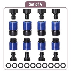 Bates- Garden Hose Quick Connectors, 4 Set, 3/4 Inch, Male and Blue