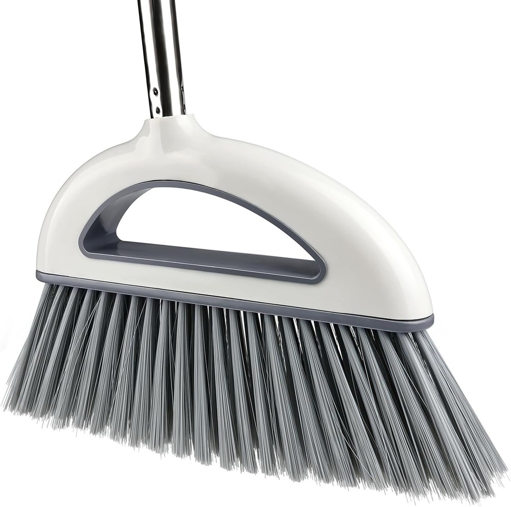 Angle Broom for Hardwood Floors – Soft Bristled Kitchen Broom, Off White