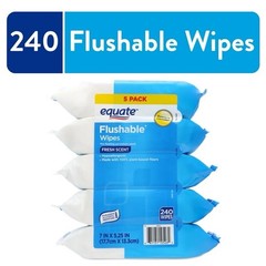 Equate Flushable Wipes Value 5 Pack 240 Wipes Fresh Scent Gentle Cleansing